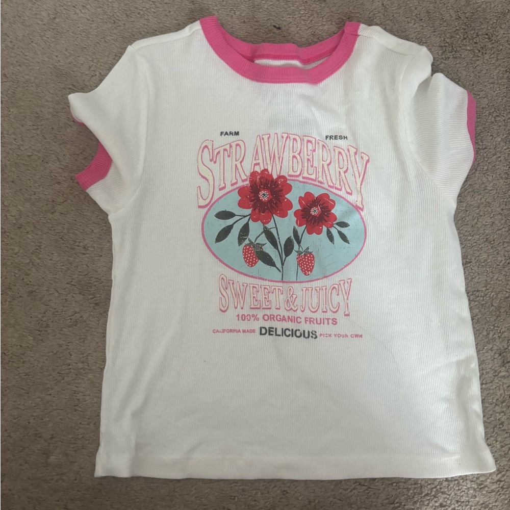 H&M White and Pink Short Sleeve Tee with Graphic Design